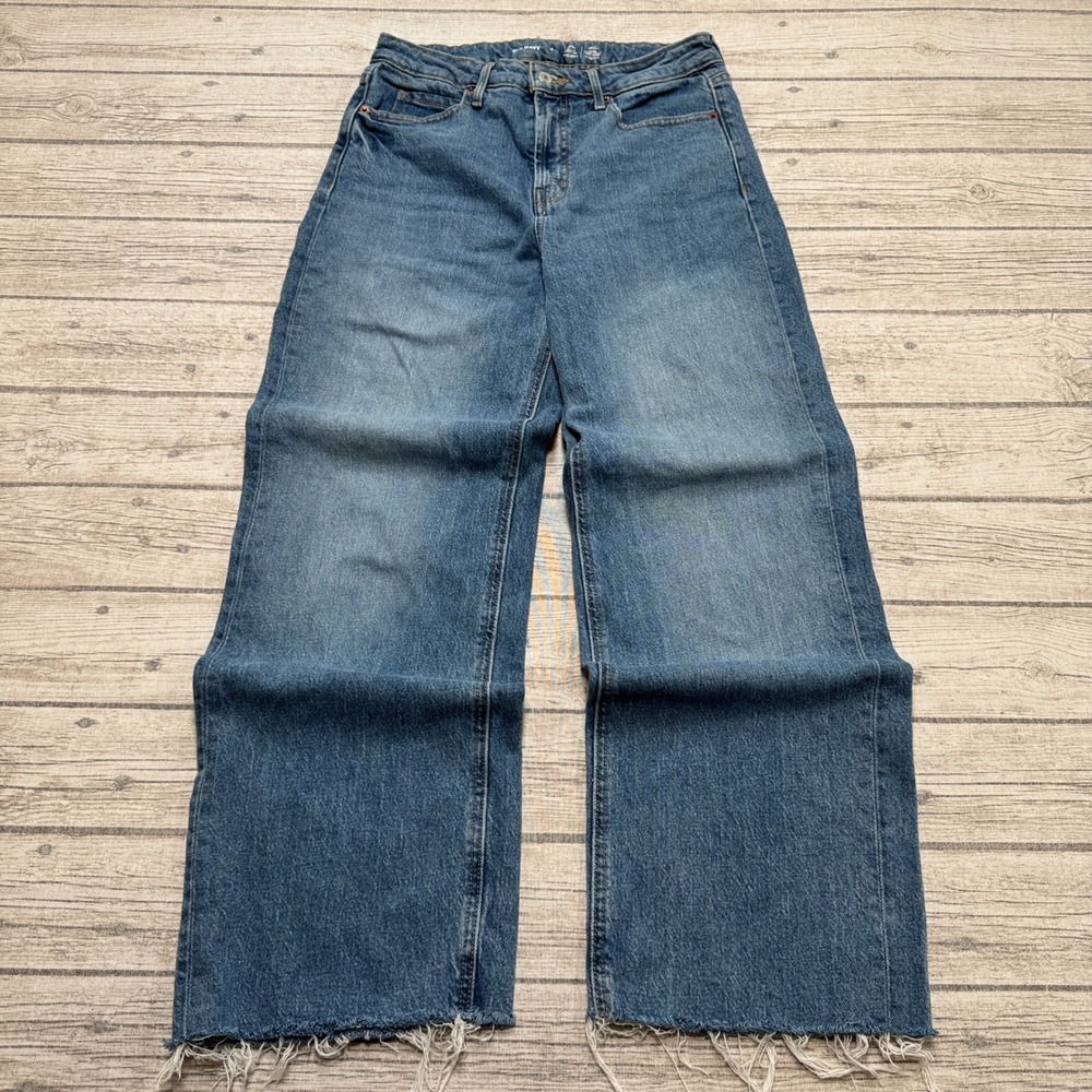 Old Navy Jeans Women's 6 Blue Extra High Rise Sky-Hi Wide Leg Denim Distressed